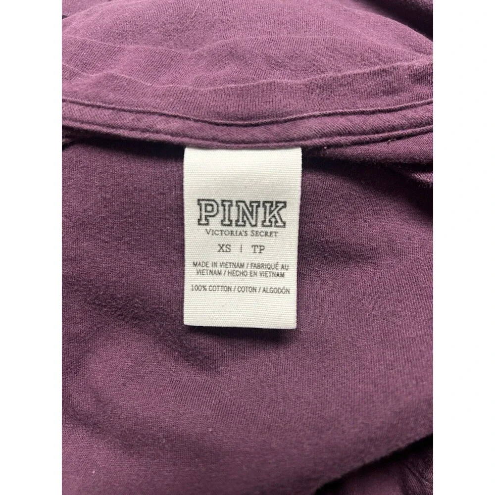 Victoria’s Secret PINK XS Purple Long Sleeve Pocket Tee Logo Back 100% Cotton